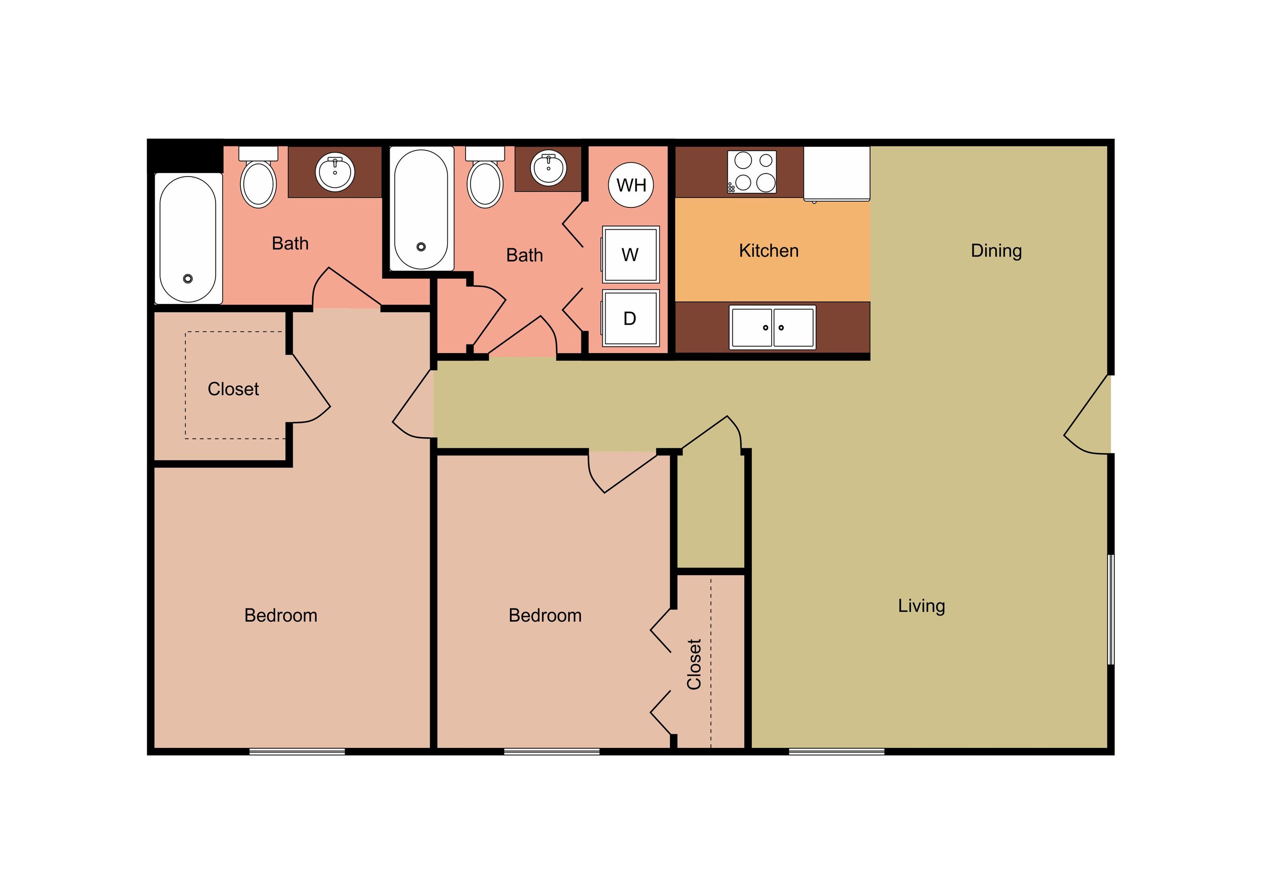 2 Bedroom A floor plan layout at Cassell Ridge Apartments, Knoxville TN