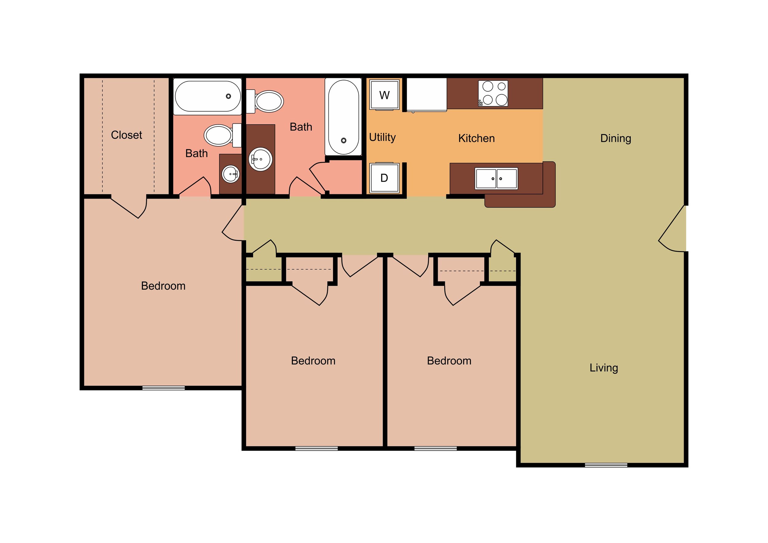 3 Bedroom floor plan layout at Cassell Ridge Apartments, Knoxville TN